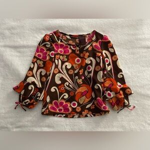 Floral Brown blouse with Pink and Orange Accents